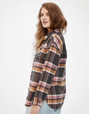 AE Oversized Flannel Button Up Shirt Jacket