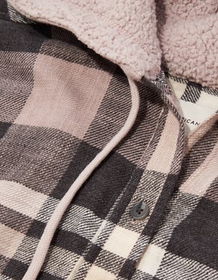 AE Plaid Flannel Hooded Button-Up Shirt