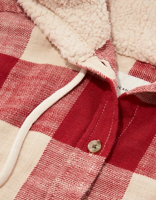 AE Plaid Flannel Hooded Button-Up Shirt