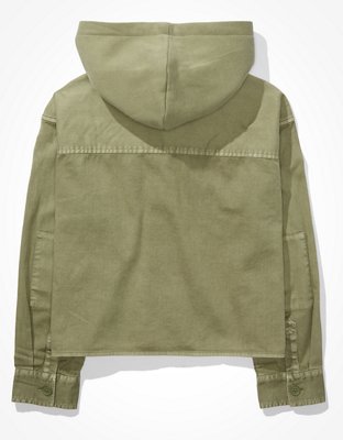 AE Cropped Military Hooded Shirt Jacket