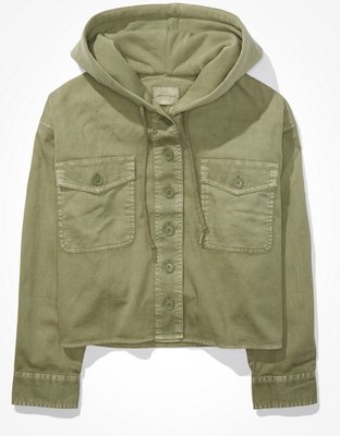 AE Cropped Military Hooded Shirt Jacket