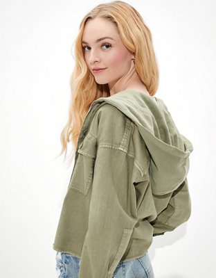 Женские куртки American Eagle AE Cropped Military Hooded Shirt Jacket — фото 2