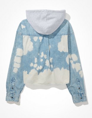 Женские рубашки American Eagle AE Cropped Denim Hooded Shirt — фото 4