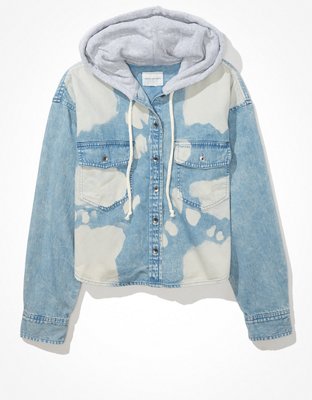 Женские рубашки American Eagle AE Cropped Denim Hooded Shirt — фото 3