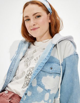 AE Long-Sleeve Patchwork Denim Hoodie Shirt