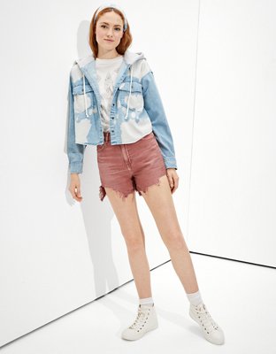 Женские рубашки American Eagle AE Cropped Denim Hooded Shirt — фото 5