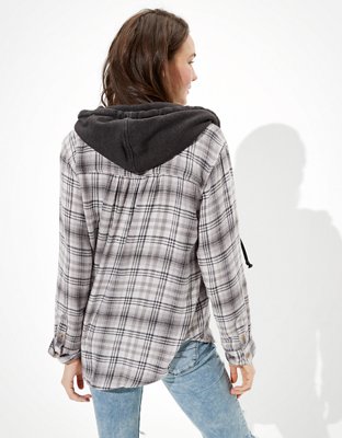 Женские рубашки American Eagle AE Oversized Hooded Flannel Shirt — фото 2