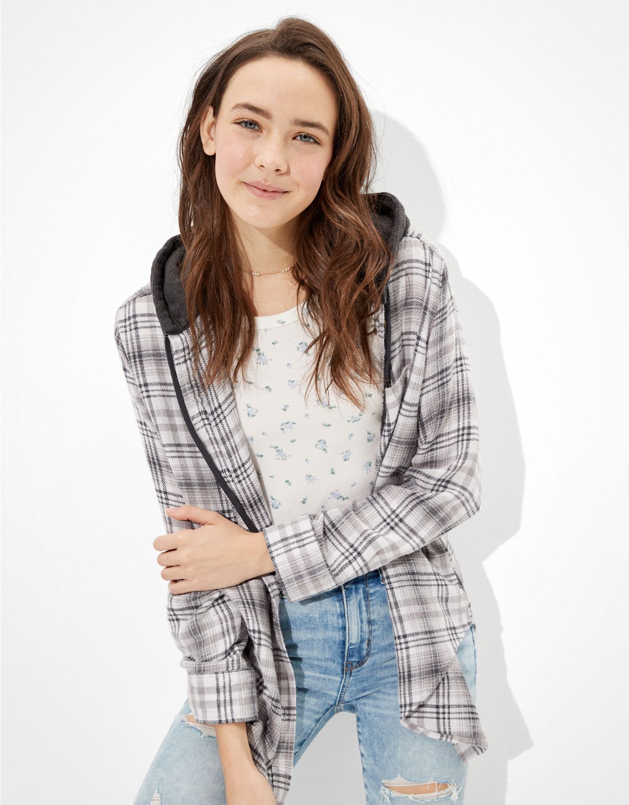 AE Oversized Hooded Flannel Shirt
