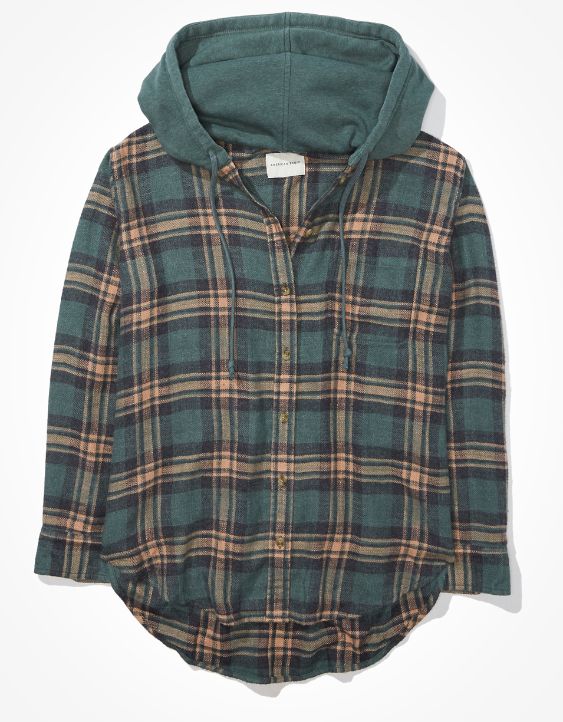 AE Oversized Hooded Flannel Shirt