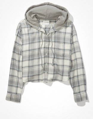 AE Cropped Hooded Flannel Shirt