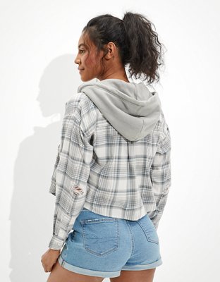AE Cropped Hooded Flannel Shirt