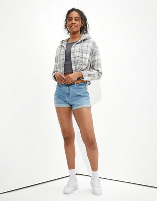 AE Cropped Hooded Flannel Shirt