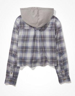 AE Cropped Hooded Flannel Shirt