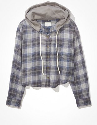 AE Cropped Hooded Flannel Shirt