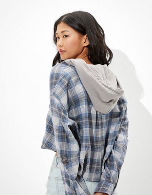 AE Cropped Hooded Flannel Shirt