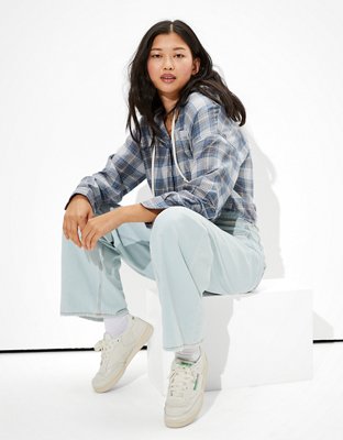 AE Cropped Hooded Flannel Shirt