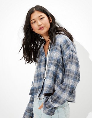 AE Cropped Hooded Flannel Shirt