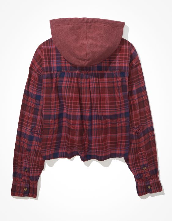 AE Cropped Hooded Flannel Shirt