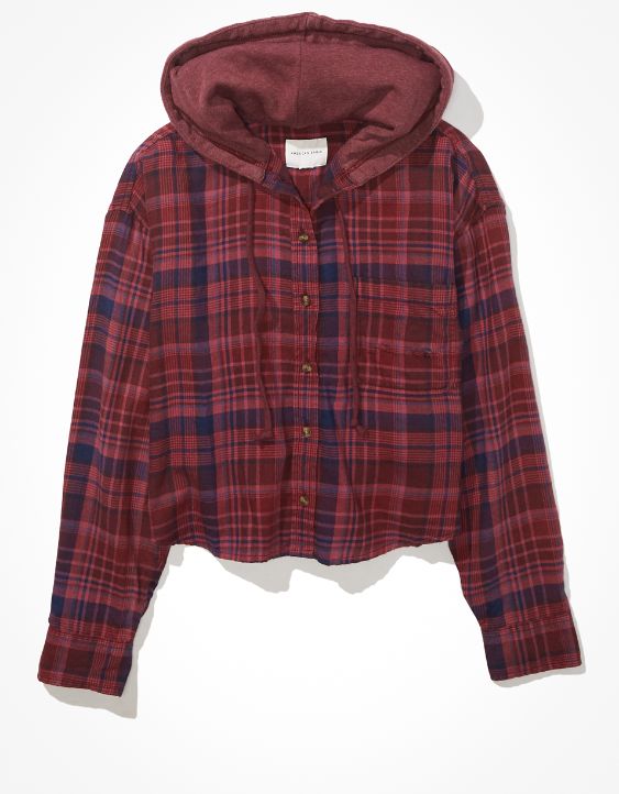 AE Cropped Hooded Flannel Shirt