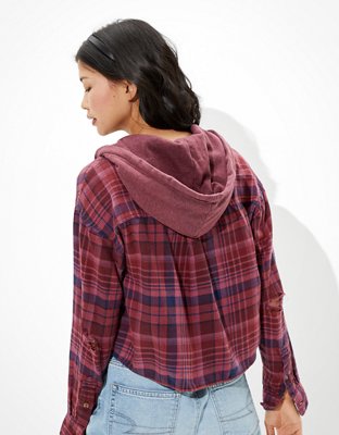 AE Cropped Hooded Flannel Shirt