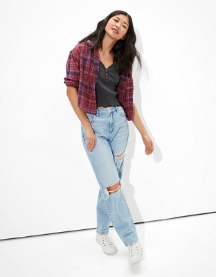 AE Cropped Hooded Flannel Shirt