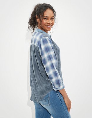 AE Mixed Plaid Button-Up Shirt
