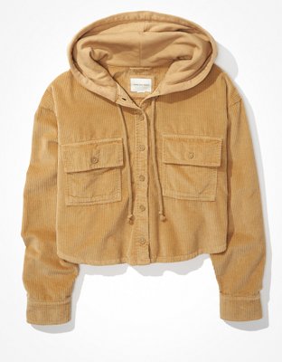 AE Hooded Cropped Corduroy Button-Up Shirt