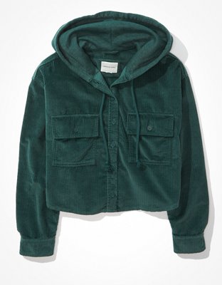 Женские рубашки American Eagle AE Hooded Cropped Corduroy Button-Up Shirt — фото 3