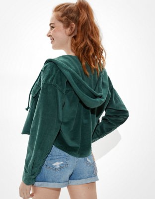 Женские рубашки American Eagle AE Hooded Cropped Corduroy Button-Up Shirt — фото 2