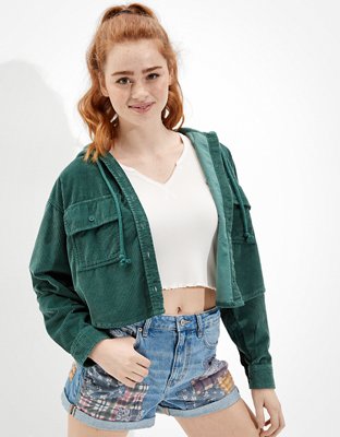 Женские рубашки American Eagle AE Hooded Cropped Corduroy Button-Up Shirt — фото 5