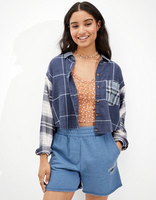 Женские рубашки American Eagle AE Cropped Flannel Shirt — фото 4