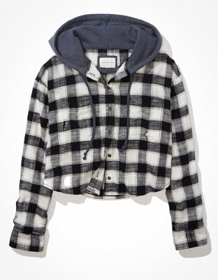 AE Cozy Cabin Cropped Hoodie Flannel