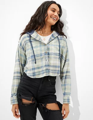 AE Cozy Cabin Cropped Hoodie Flannel | craft-ivf.com