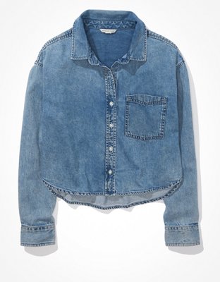 Женские рубашки American Eagle AE Cropped Denim Button-Up Shirt — фото 3