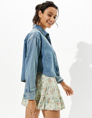Женские рубашки American Eagle AE Cropped Denim Button-Up Shirt — фото 2