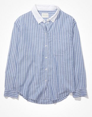 Женские рубашки American Eagle AE Striped Oversized Oxford Button-Up Shirt — фото 3