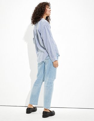 Женские рубашки American Eagle AE Striped Oversized Oxford Button-Up Shirt — фото 2