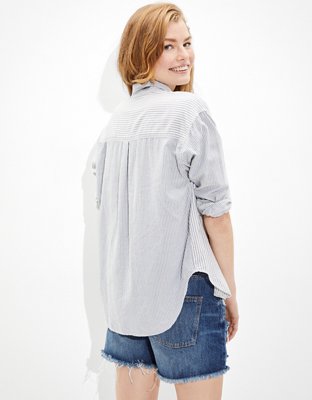 AE Striped Oversized Oxford Button-Up Shirt
