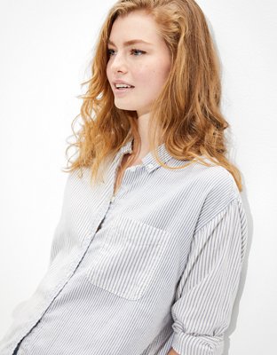 AE Striped Oversized Oxford Button-Up Shirt