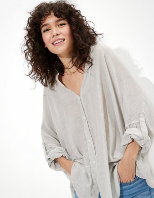 Женские рубашки American Eagle AE Oversized Beach Shirt — фото 5
