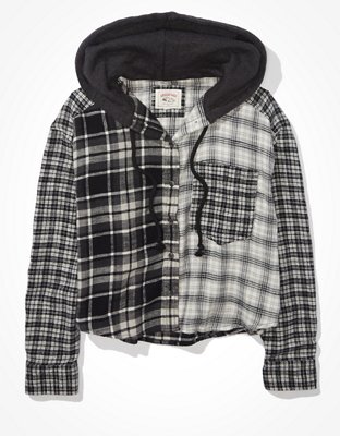 Ae plaid flannel online hooded button up shirt