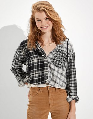 AE Cozy Cabin Cropped Hoodie Flannel