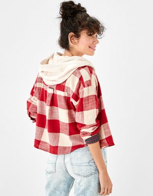 AE Cozy Cabin Cropped Hoodie Flannel