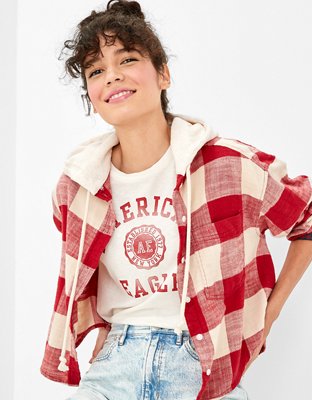 American eagle flannel online hoodie women's