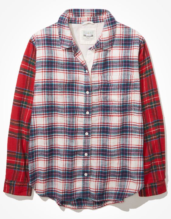 AE Oversized Plaid Button-Up Shirt