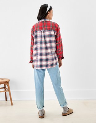 AE Oversized Plaid Button-Up Shirt