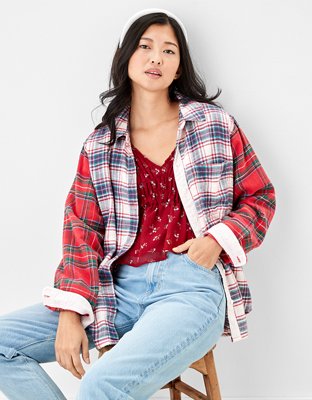 AE Oversized Plaid Button-Up Shirt