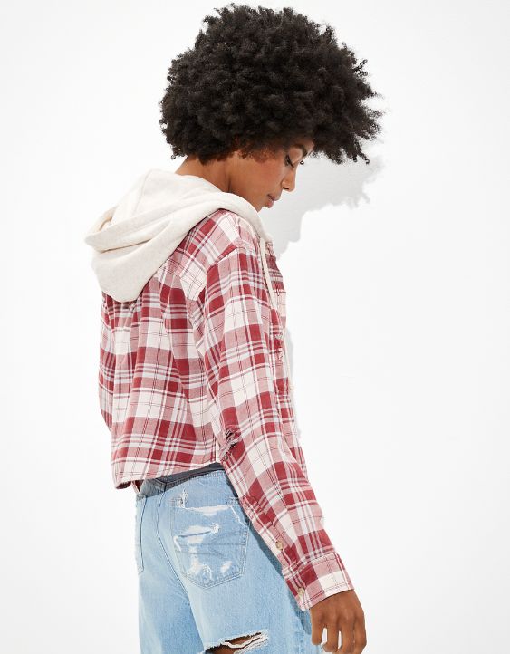 AE Cozy Cabin Cropped Hoodie Flannel