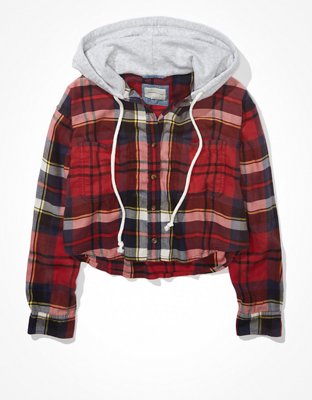 AE Cozy Cabin Cropped Hoodie Flannel