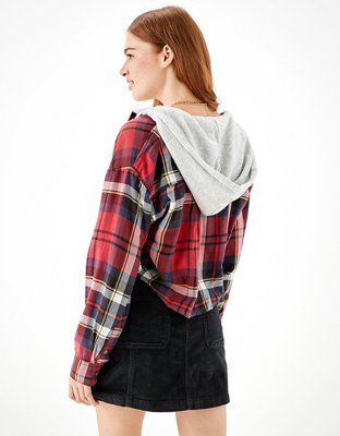 AE Cozy Cabin Cropped Hoodie Flannel